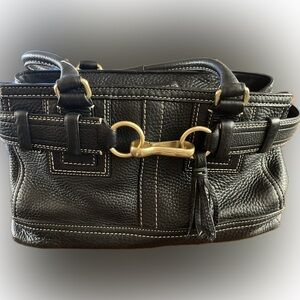 Coach Black Leather Shoulder Bag with Gold Hardware